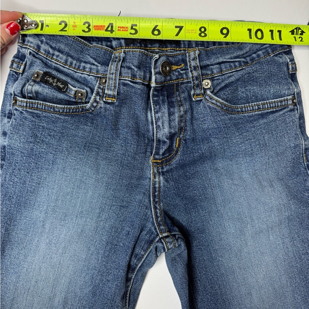 Baby Phat Jeans Womens Size 1 Low Rise Flare Blue Denim Y2K Embroidered Logo - Picture 6 of 10